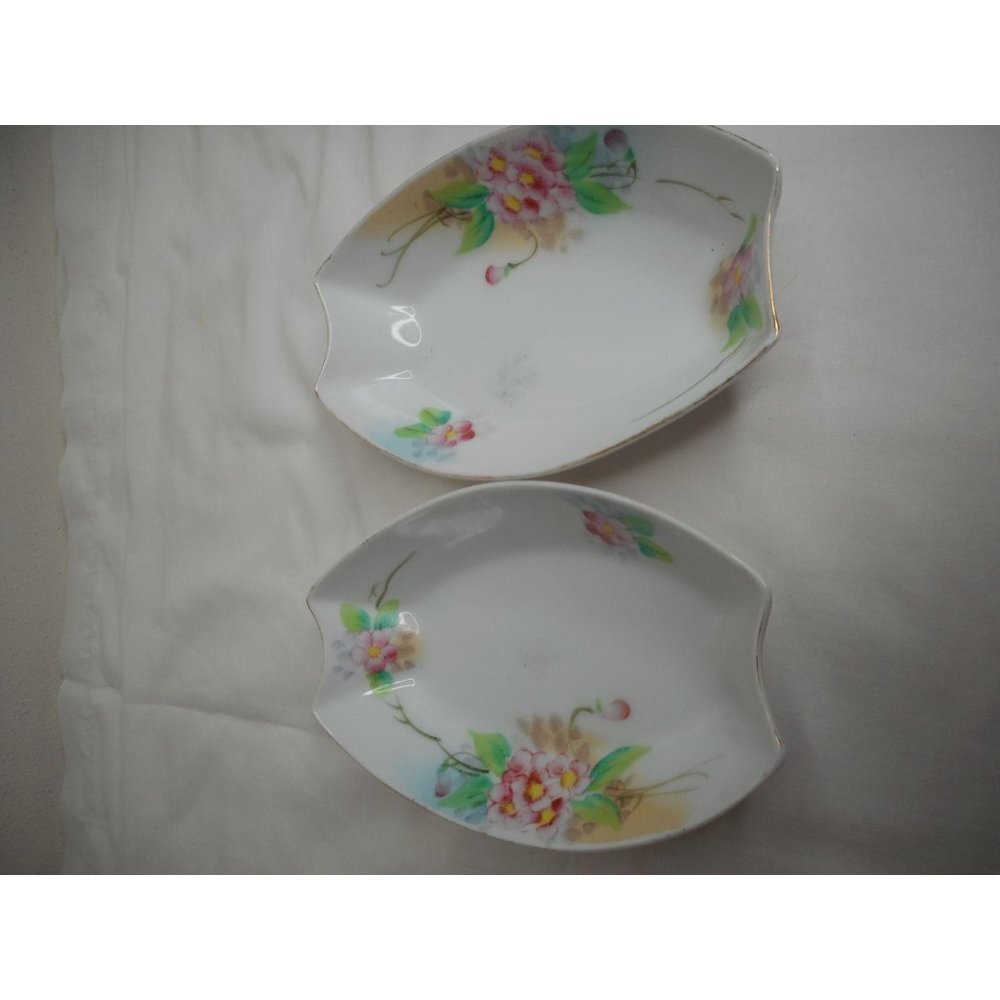 2 Vtg Meito China decorative Nappy Dishes Pink Floral Handpainted Trinket - Picture 3 of 5